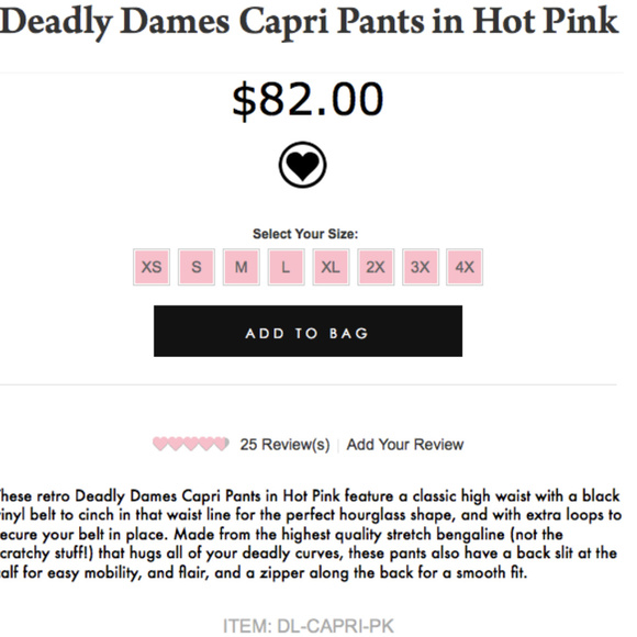 Deadly Dames Capris in Hot Pink - Picture 5 of 6